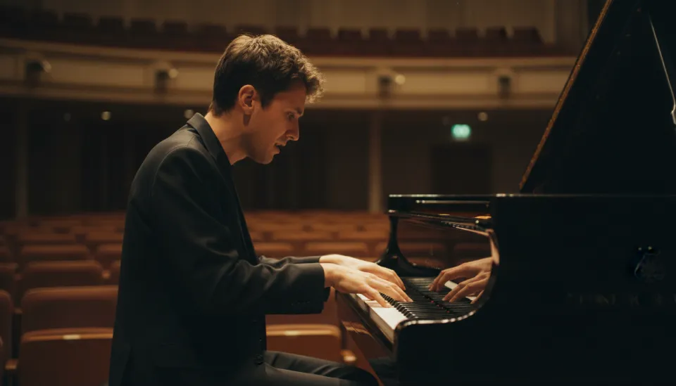 예술의전당 콘서트홀 B블록 좌석에서 바라본 그랜드 피아노와 연주자의 손이 선명하게 보이는 무대 시야